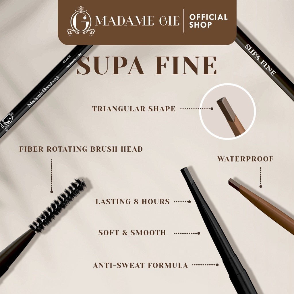 Madame Gie Supa Fine Mechanic Brow - Make Up Pensil Alis! / Merah Jingga Official - Gambar 4