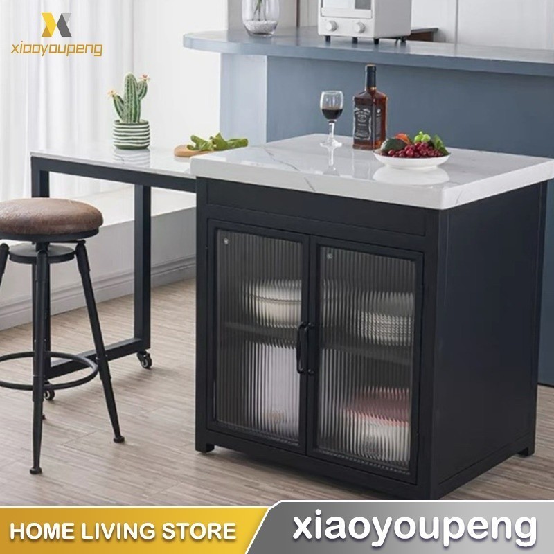 Cupboard Marble Light Kitchen Movable Island Integrated Cooking Table ...
