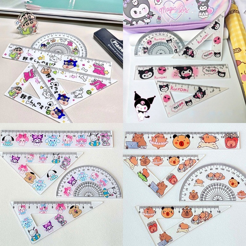 Crayon Shin-chan 4 Piece Set Student Stationery Triangle Protractor Set ...