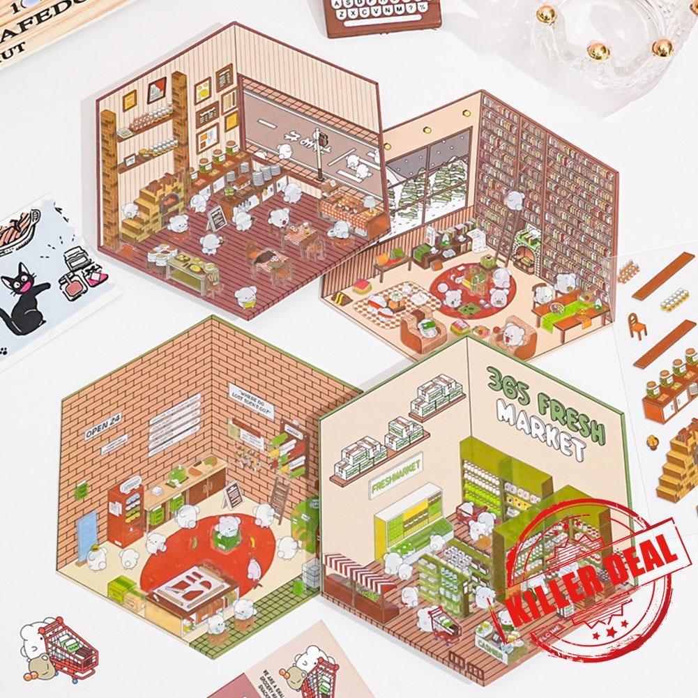 Creative Diy 3d House Stickers Reusable Cartoon Miniature Scene Funny ...