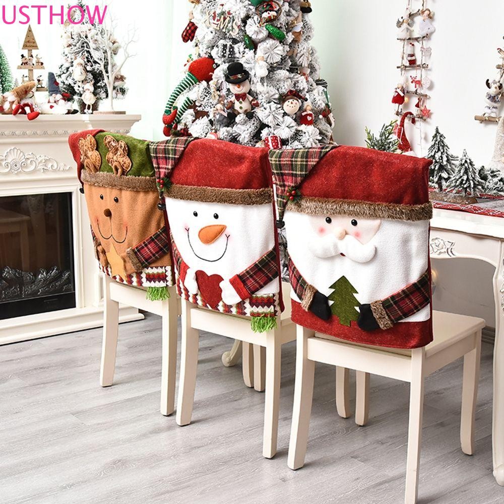 USTHOW Chair Covers Santa Claus Chair Back Snowman Elk Home Decoration Holiday Christmas Decoration Shopee Singapore