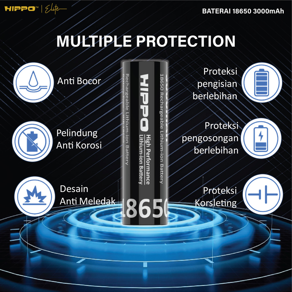 Hippo Baterai Cas 18650 Flat Top & Button Top 3000 Mah 10A Garansi Resmi Hippo - Gambar 4