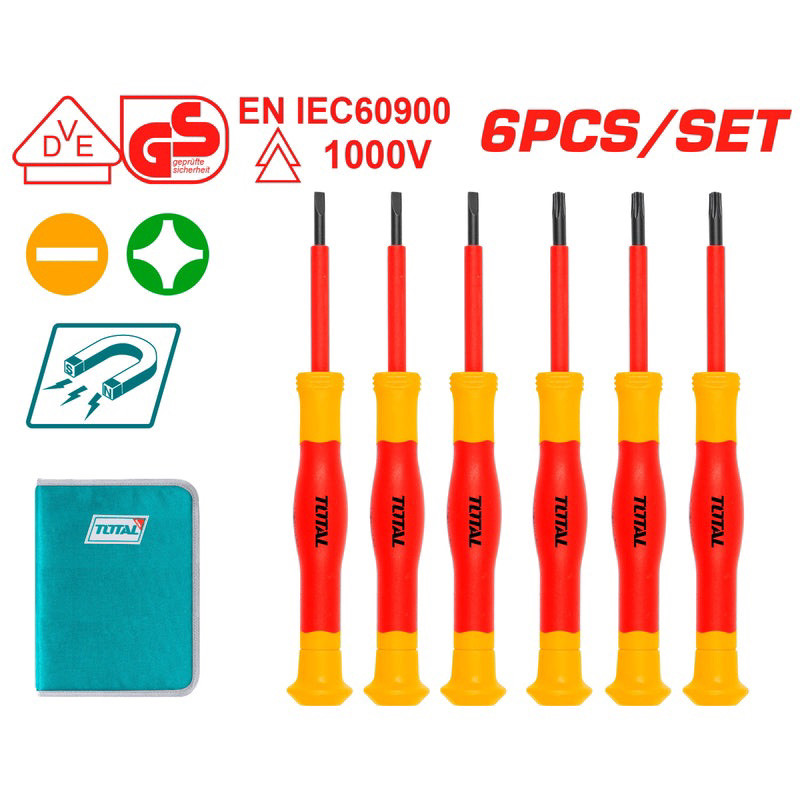 (T63) Set of 6 standard 1000V insulated screwdrivers TOTAL THKIPSD0601 ...