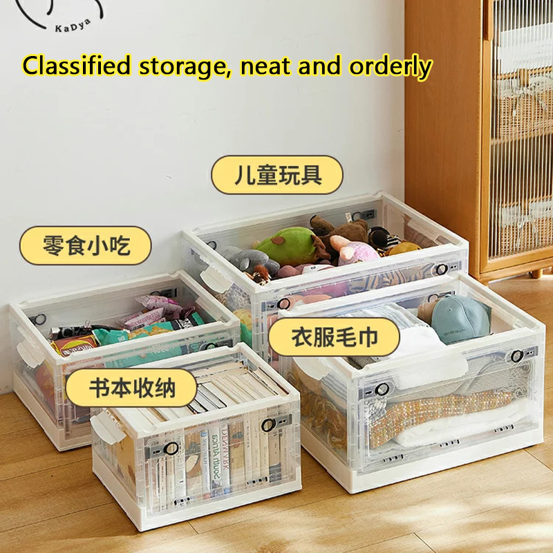 Transparent Storage Bins With Wheels, Double Doors Plastic Foldable Box ...