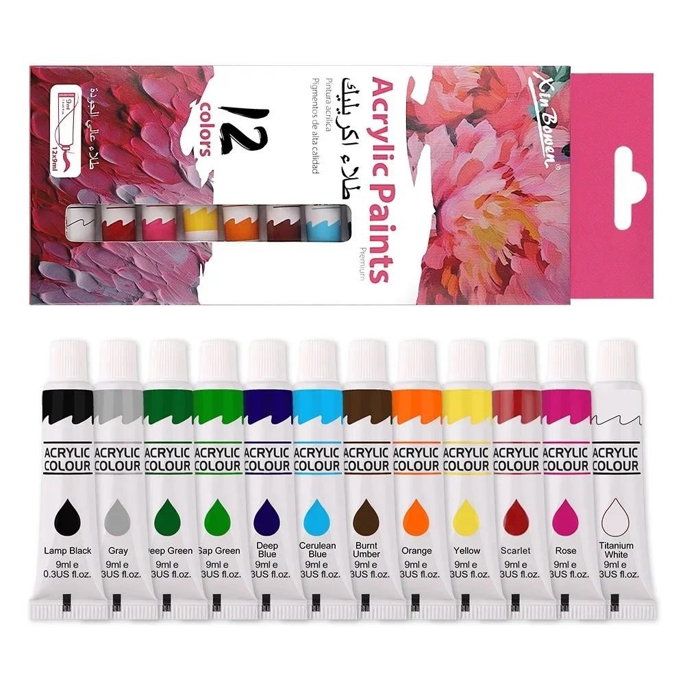 12 Color Acrylic Paint Set 9ml Tubes Waterproof Art Supplies for ...