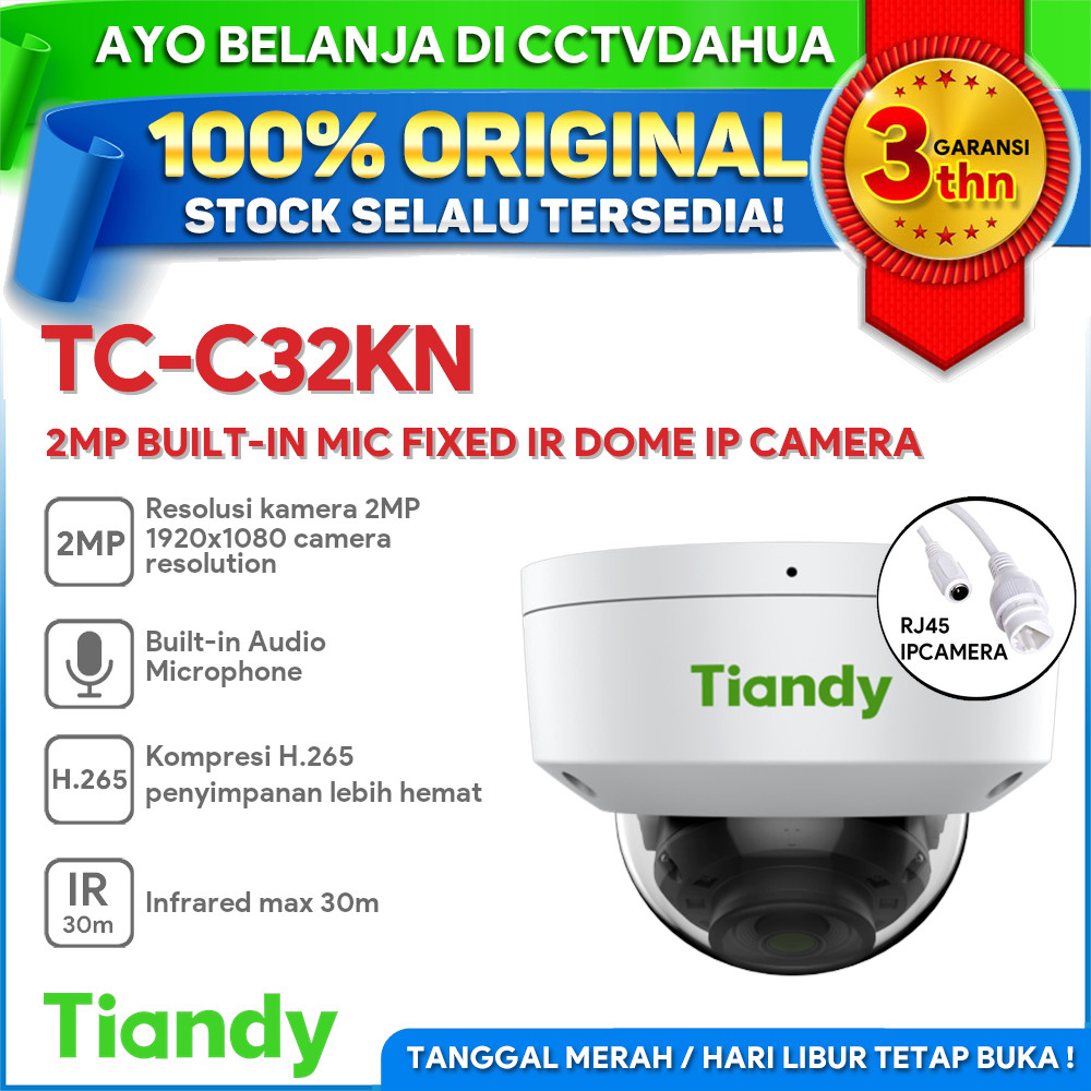 Tiandy TC-C32KN 2MP BUILT-IN MIC FIXED IR DOME IP CAMERA | Shopee Singapore