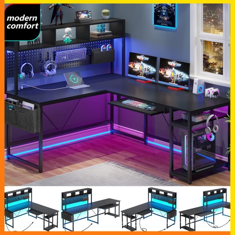 Special L-Shaped Corner Desk with LED Lights, Cool Computer Desk with ...