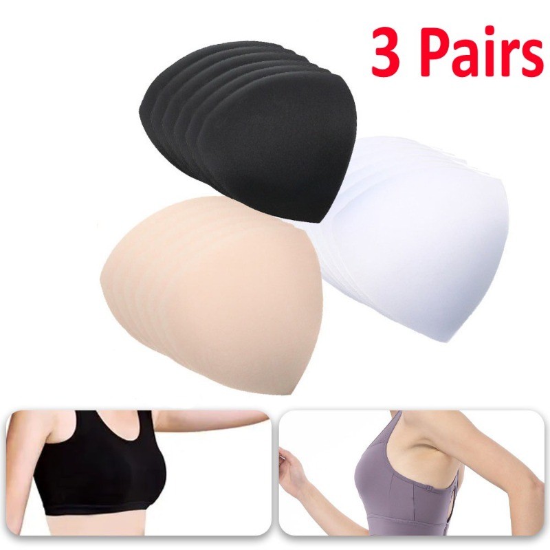 3 Pairs Training Bra Pad Triangle Cups Chest Push Up Insert Foam Thick ...