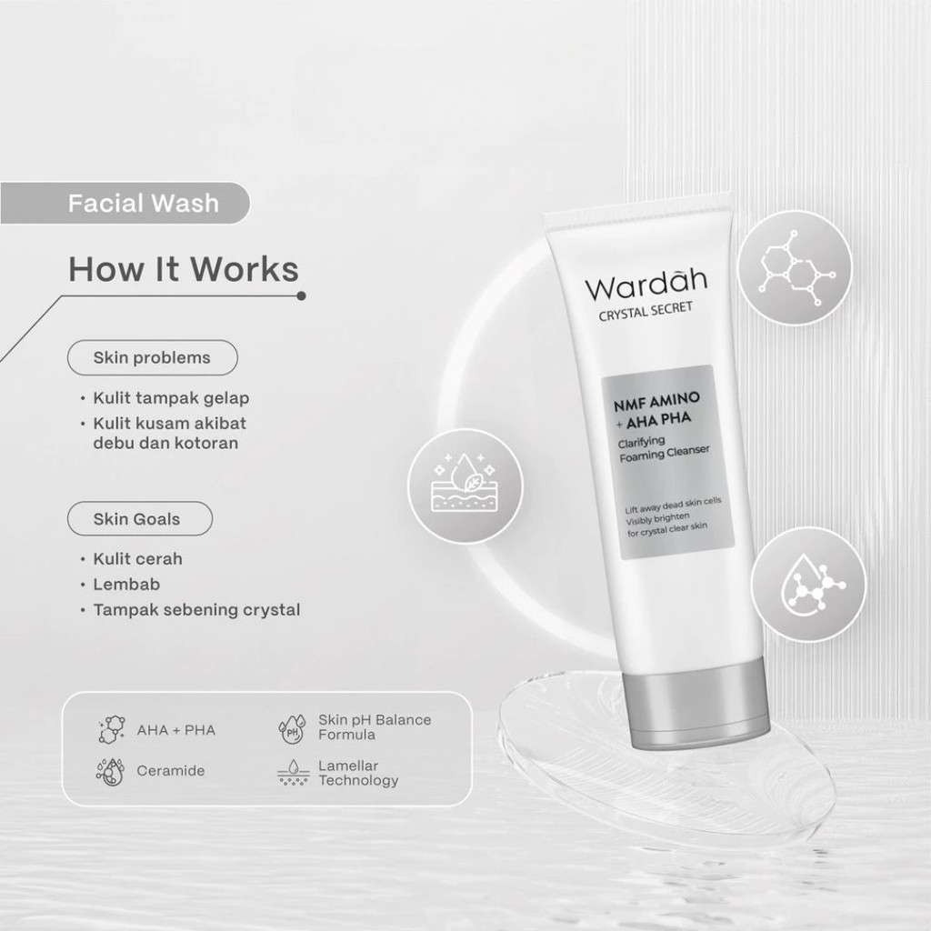 WARDAH Crystal Secret NMF Amino + AHA PHA Clarifying Foaming Cleanser 100 mL / Merah Jingga Official - Gambar 4