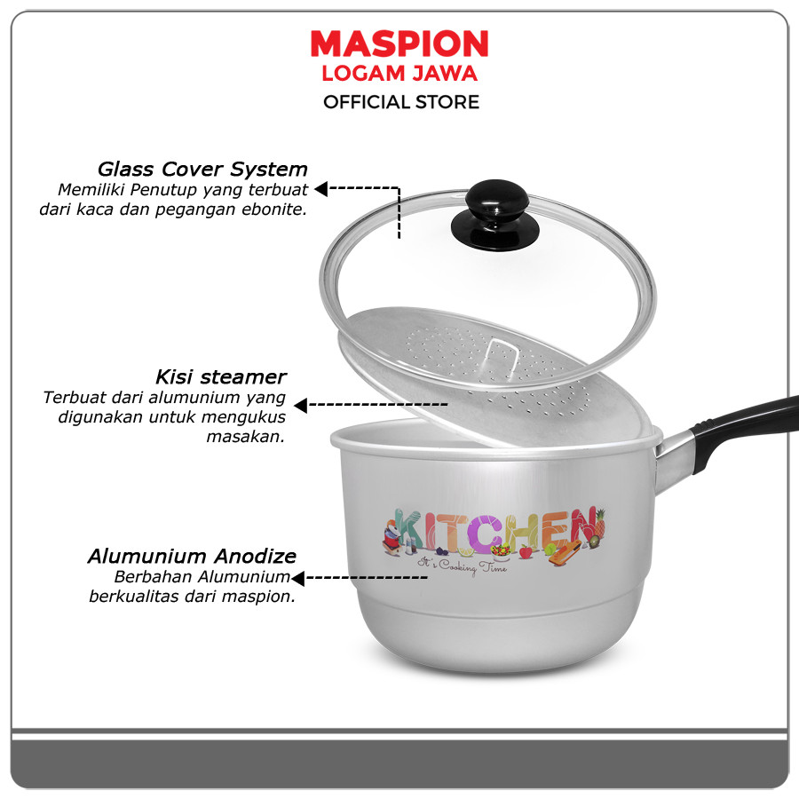 Maspion Panci Alumunium Cooking Steamer 20 cm Tutup Kaca - Gambar 3