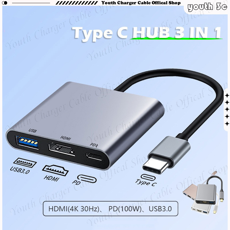 USB-C Digital AV Multiport Phone Adapter,USB 3.1 Hub 3 IN 1 Type C to ...