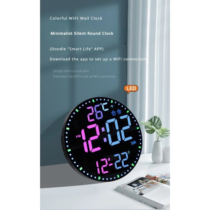 LED Digital Wall Clock Large Screen Temperature Date Day Display Smart ...