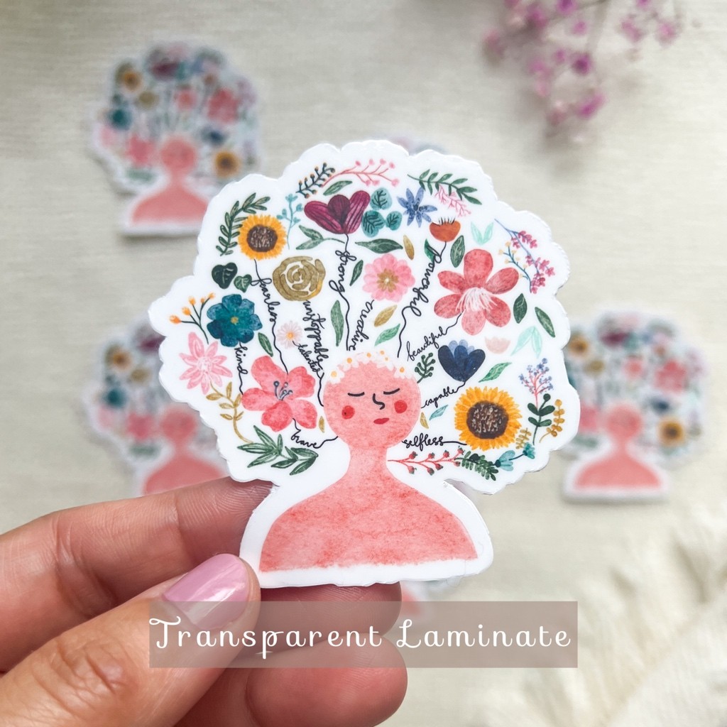 Empowering Floral Hair Lady Die-Cut Sticker |Inspirational Stickers ...