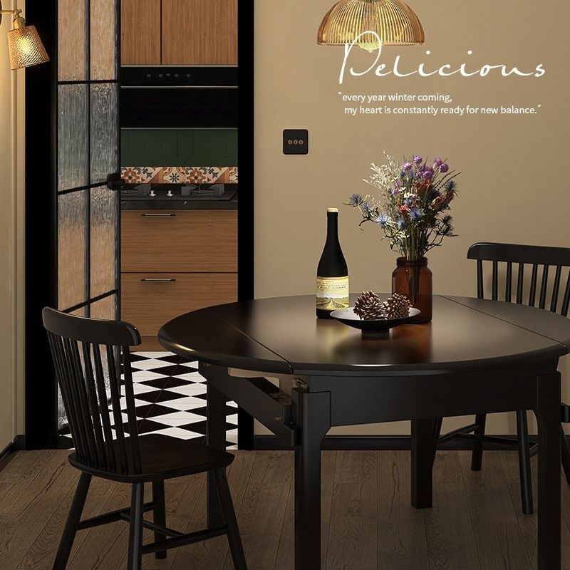 Misiro Nordic All Solid Wood Telescopic Folding Dining Table Black ...