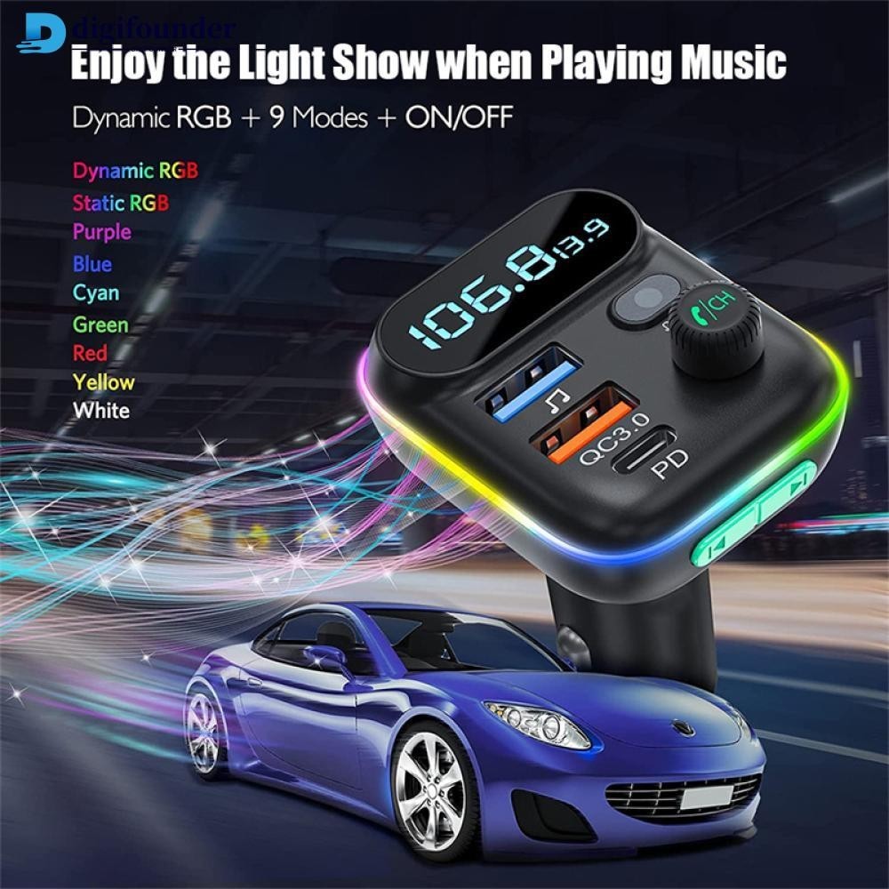 DIGIFOUNDER FM Transmitter in Car Adapter Wireless Bluetooth 5.0 Radio Car Kit Type C PD QC3.0 Fast USB Charger Hands Free Calling J7R7