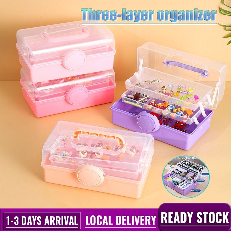 Cartoon cute three-layer storage box tool box art pencil case portable ...