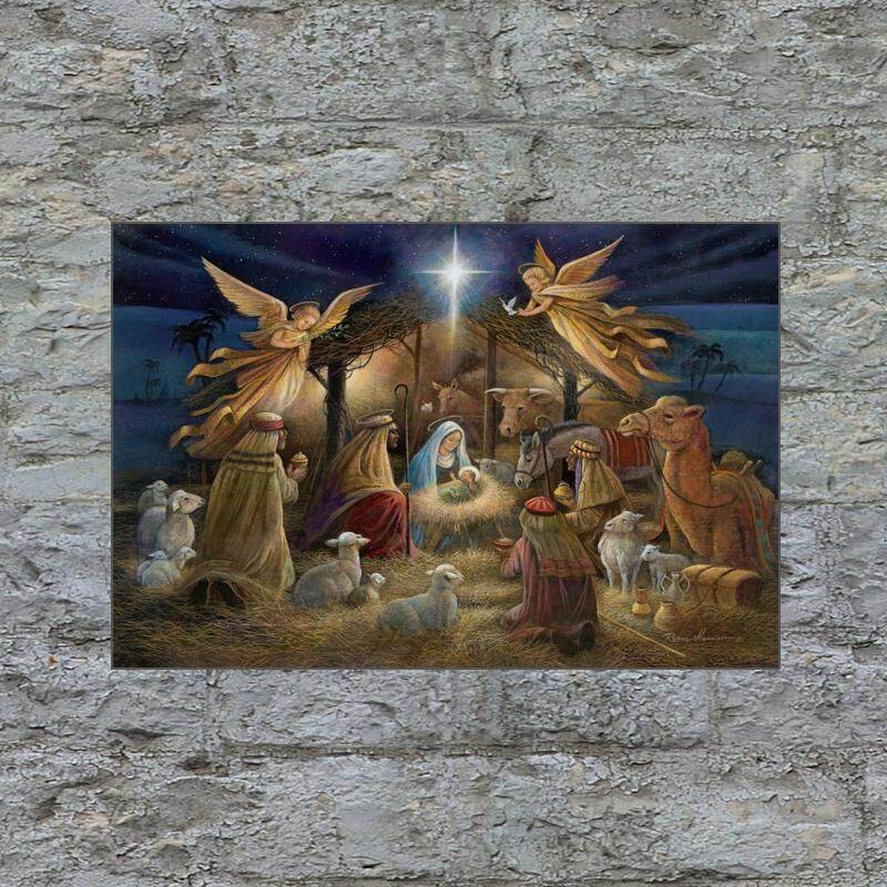 Nativity Scene Wall Art Christ In a Manger Jesus Christ Mary & Joseph ...