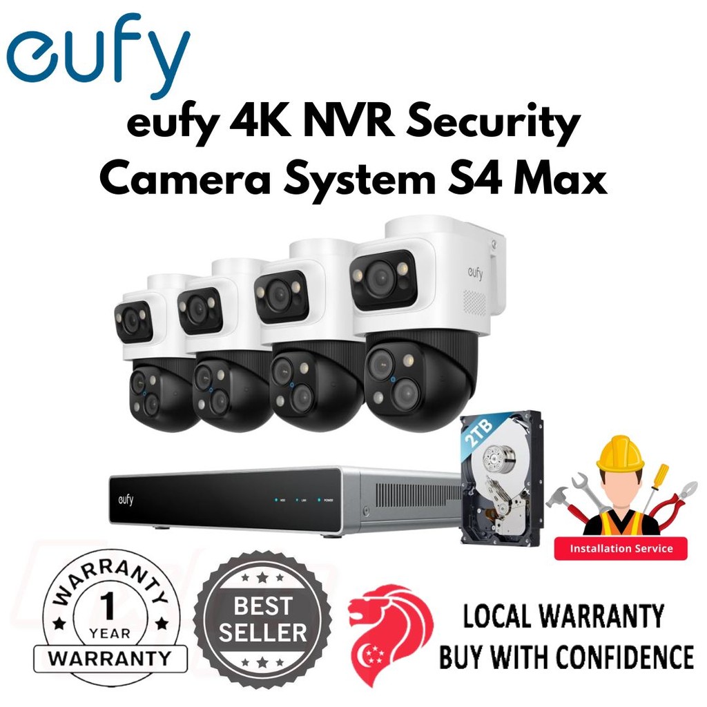 eufy S4 Max 4K NVR Security Camera System, PoE Wired, 8× Auto Zoom ...