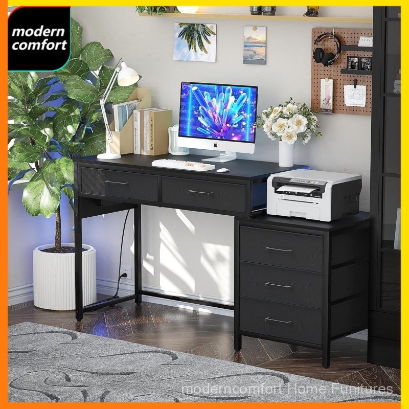 Five-Drawer Computer Desk, Convertible Office Desk with Power Outlet ...