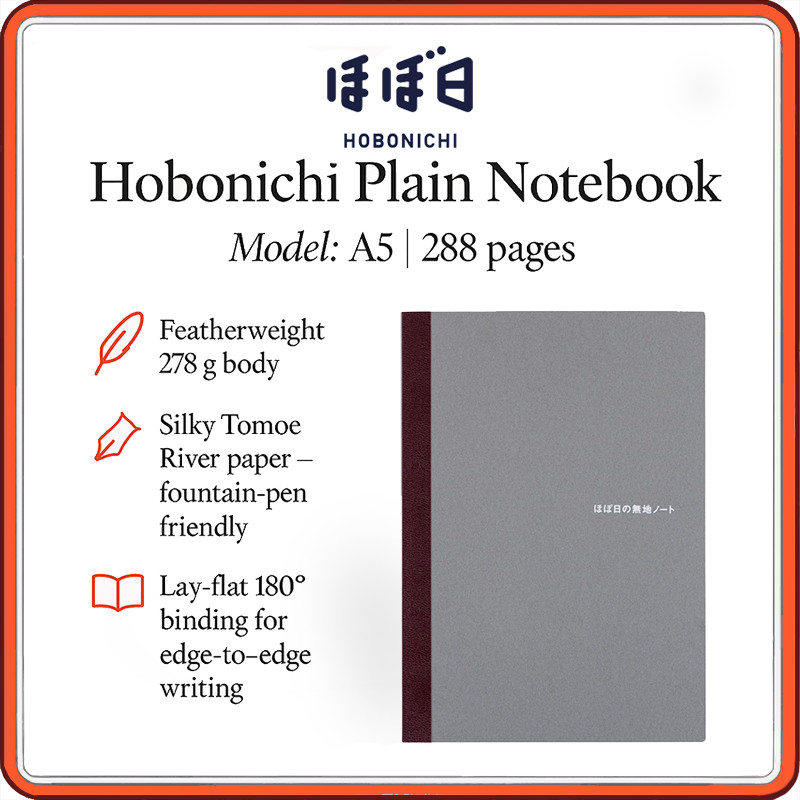 Hobonichi Plain Notebook A5 – 288-Page Blank Journal | Tomoe River ...
