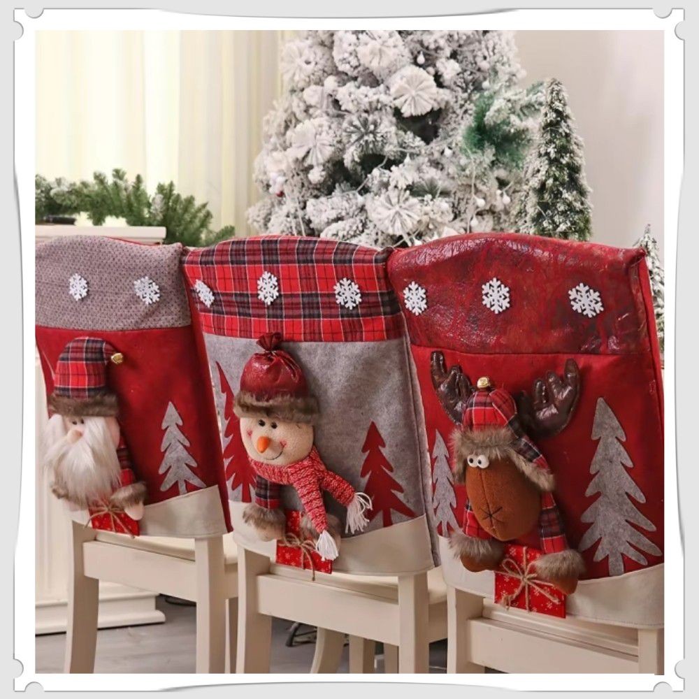 Linen Three Dimensional Santa Claus Christmas Seat Cover Table Red Hat Chair Back Covers Xmas Decorations For Home New Year YO Shopee Singapore