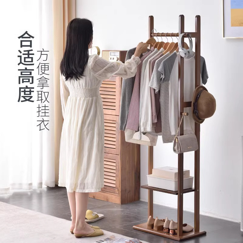 Solid Wood Coat Rack Floor-standing Bedroom Clothes Rack Floor-standing ...