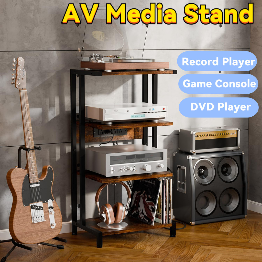 4-Tier AV Media Stand Game Console Shelf Stereo Racks and Stands for ...