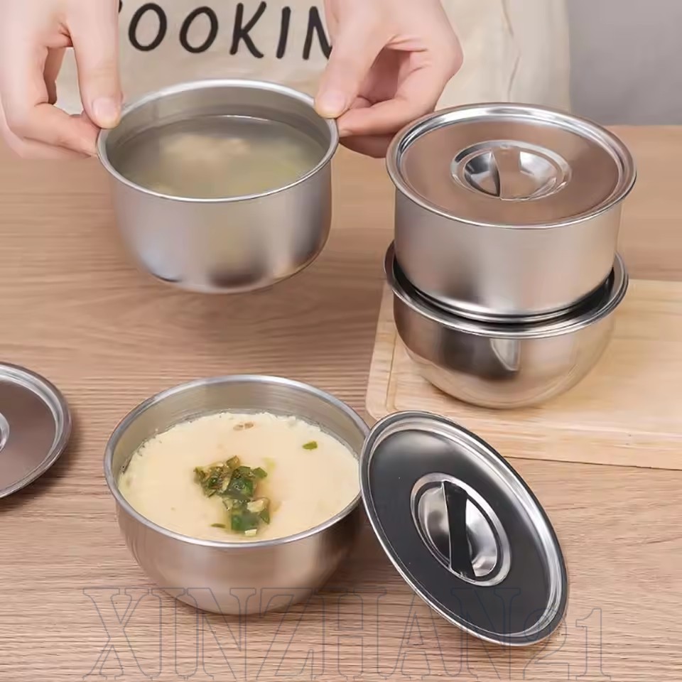 Food Grade Stainless Steel Steaming Bowl with Lid, Airtight Egg Cooker ...