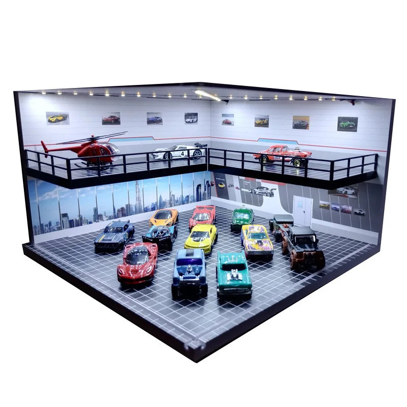 1/64 Car Showroom Garage Scene Model with Light Assembled Parking
