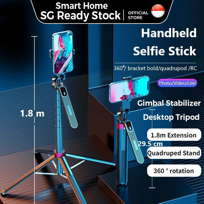 SG🔥 P185 P195 1.8M Selfie Stick With Remote Foldable Tripod Quadruped ...