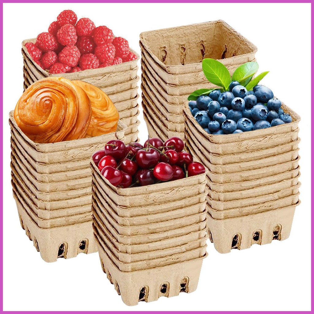 Berry Boxes Cardboard 50pcs Ventilated Strawberry Pulp Fiber Basket ...
