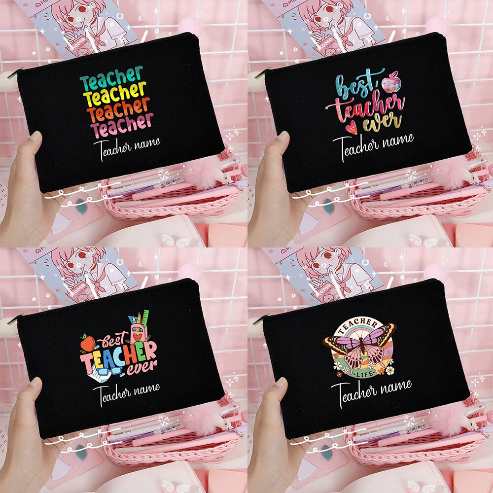 Best Teacher Ever Print Pattern Custom Name Pencil Bag Fashion Black ...
