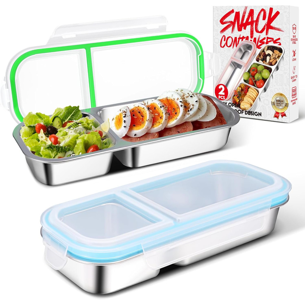 Stainless Steel Snack Containers with Lids - Reusable 2 Compartment ...