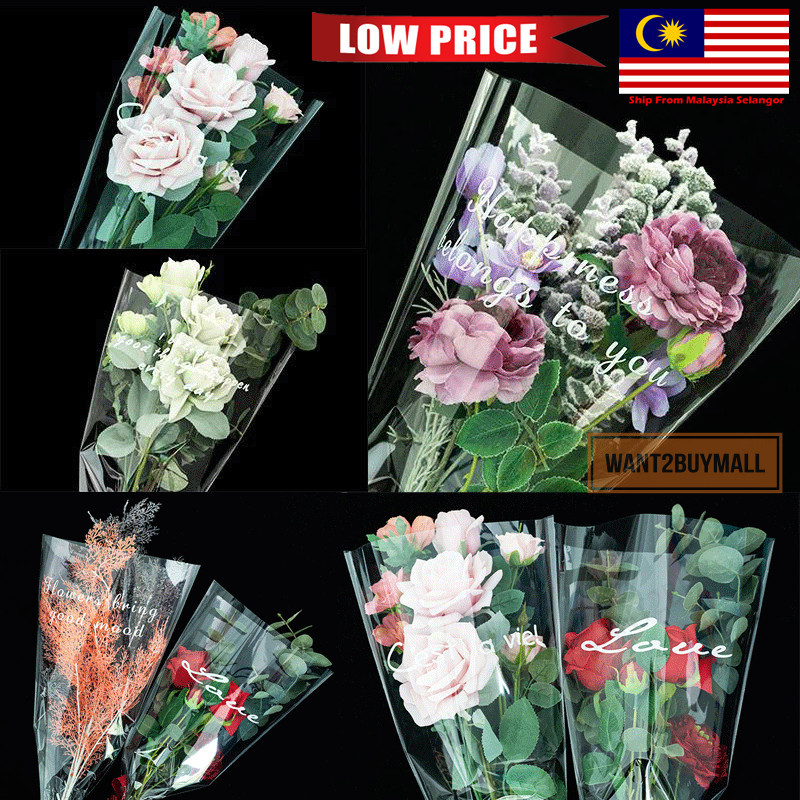 100pcs Opp Transparant DIY Large Flower Rose Baby Breath Bouquet ...