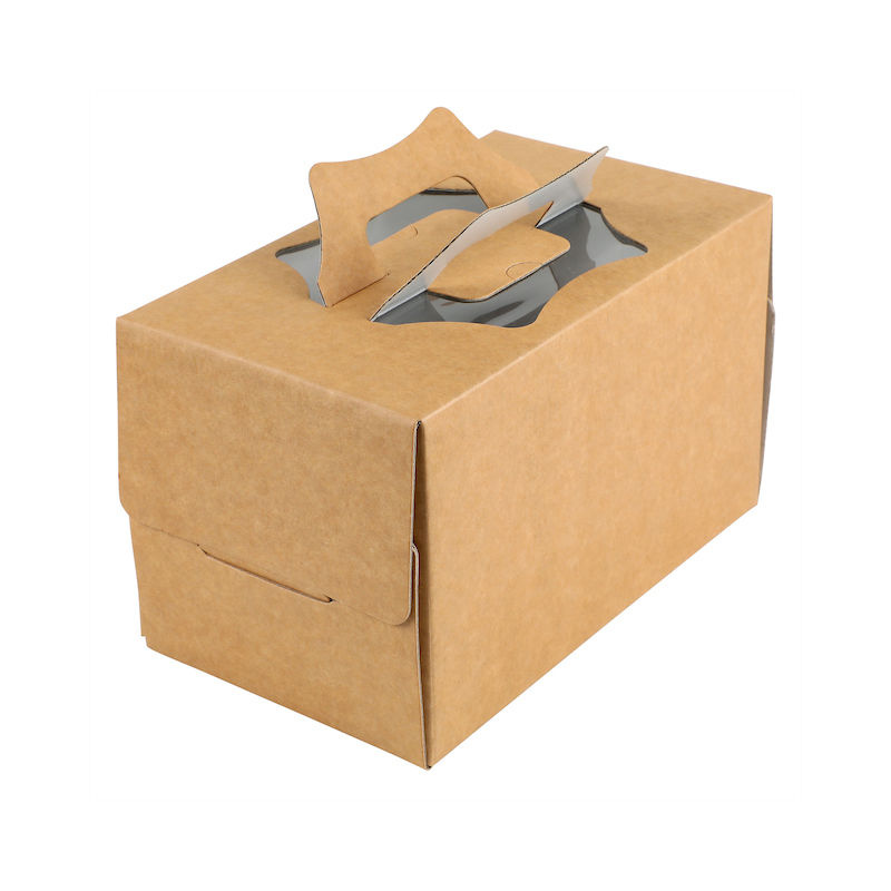 Kraft Log Cake Box Top Window & Handle 10X6X6