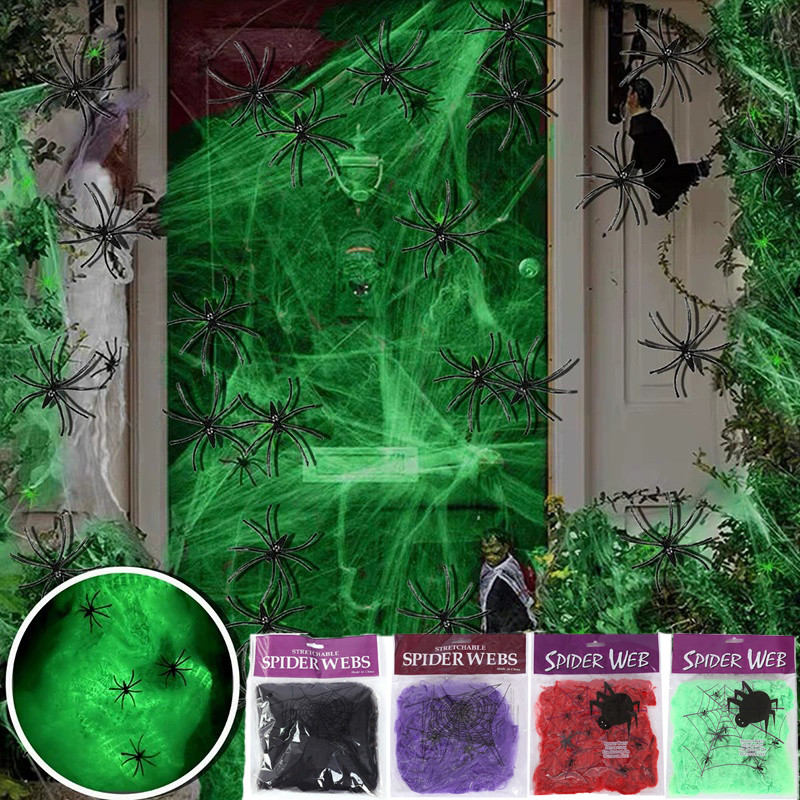 Glow in The Dark Spider Webs and Fake Spiders Cobwebs for Halloween ...