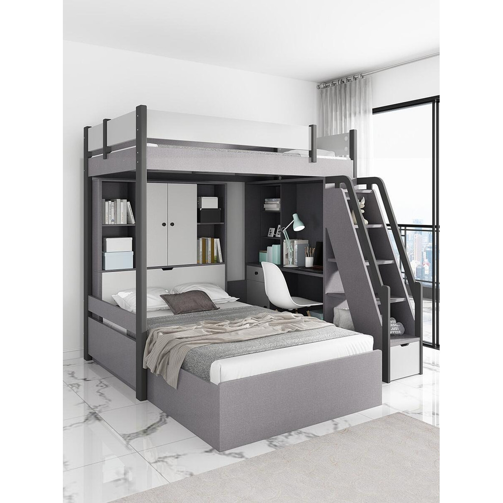 Showroom 2m Loft Bed Staggered Bunk Bed Frame with Storage Bed Frame Desk Wardrobe and Ladder Cabinet Shopee Singapore