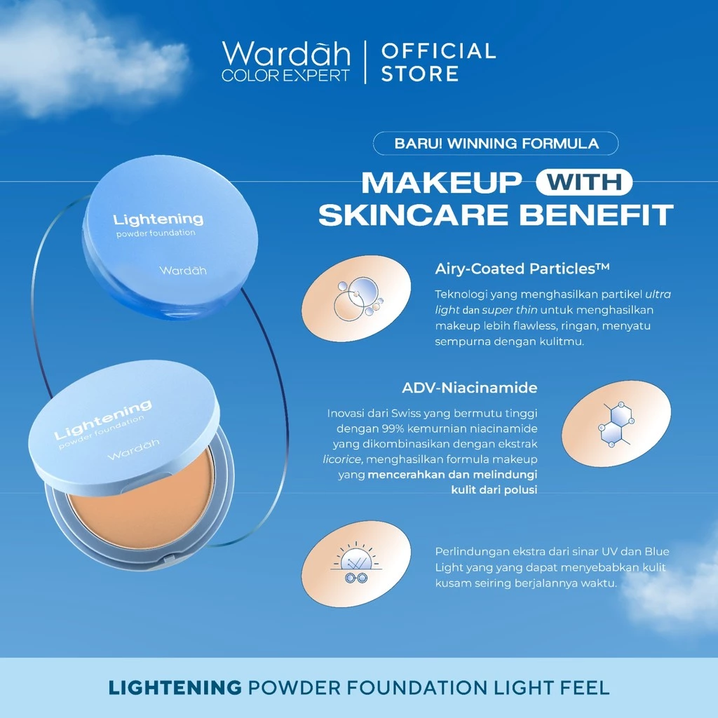 [BUNDLE] WARDAH Lightening Powder Foundation Light Feel 12 g & Refill - Two Way Cake - TWC - Refill TWC - Bedak Padat Tahan Lama - Makeup - Gambar 4
