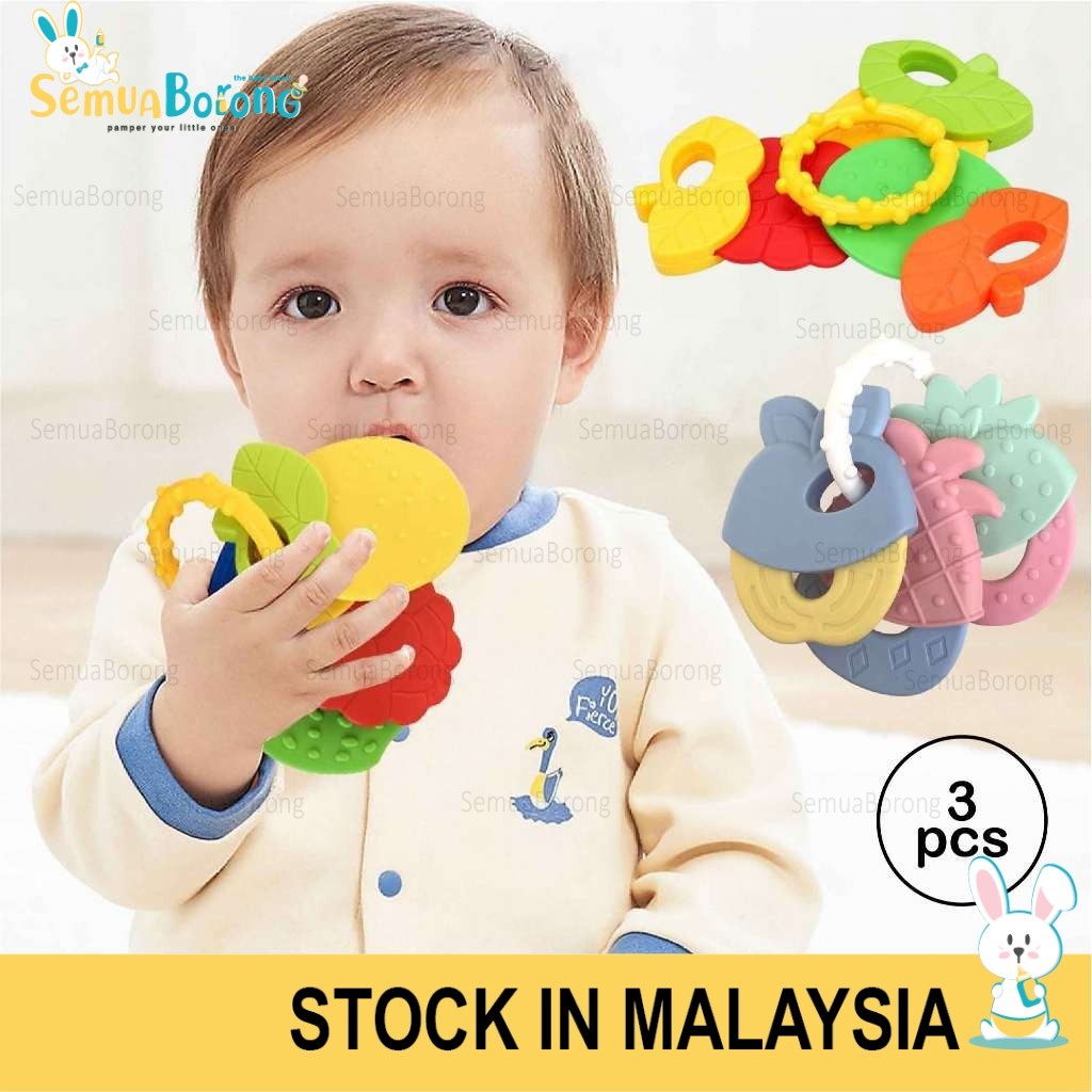 3pcs Baby Teethers Hand Grip Silicone Teether Infant Fruit Chewing Toy ...