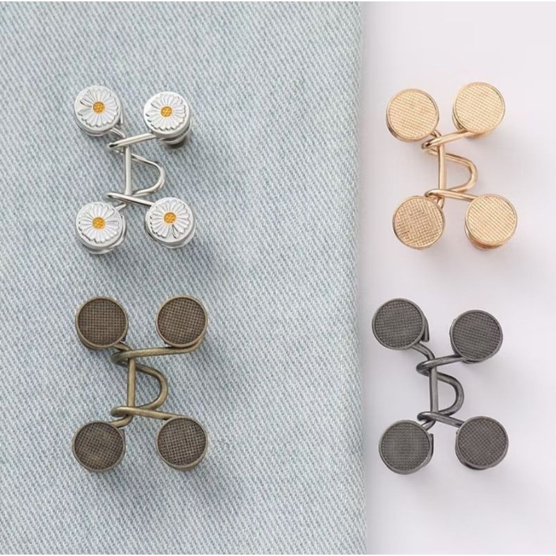 1PCS Kancing Jeans Adjustable Logam Simple Aksesoris Pengait Motif Bunga Polos Pengecil Lingkar Pinggang Model Bross Pin Kait Celana Baju A339 - Gambar 3