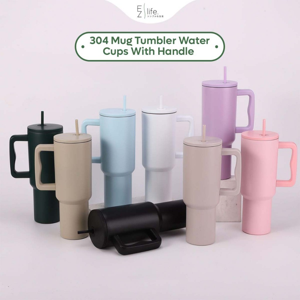 1200ML 40oz Thermos Cup Tumbler with Handle and Straw Lid 304 Stainless ...