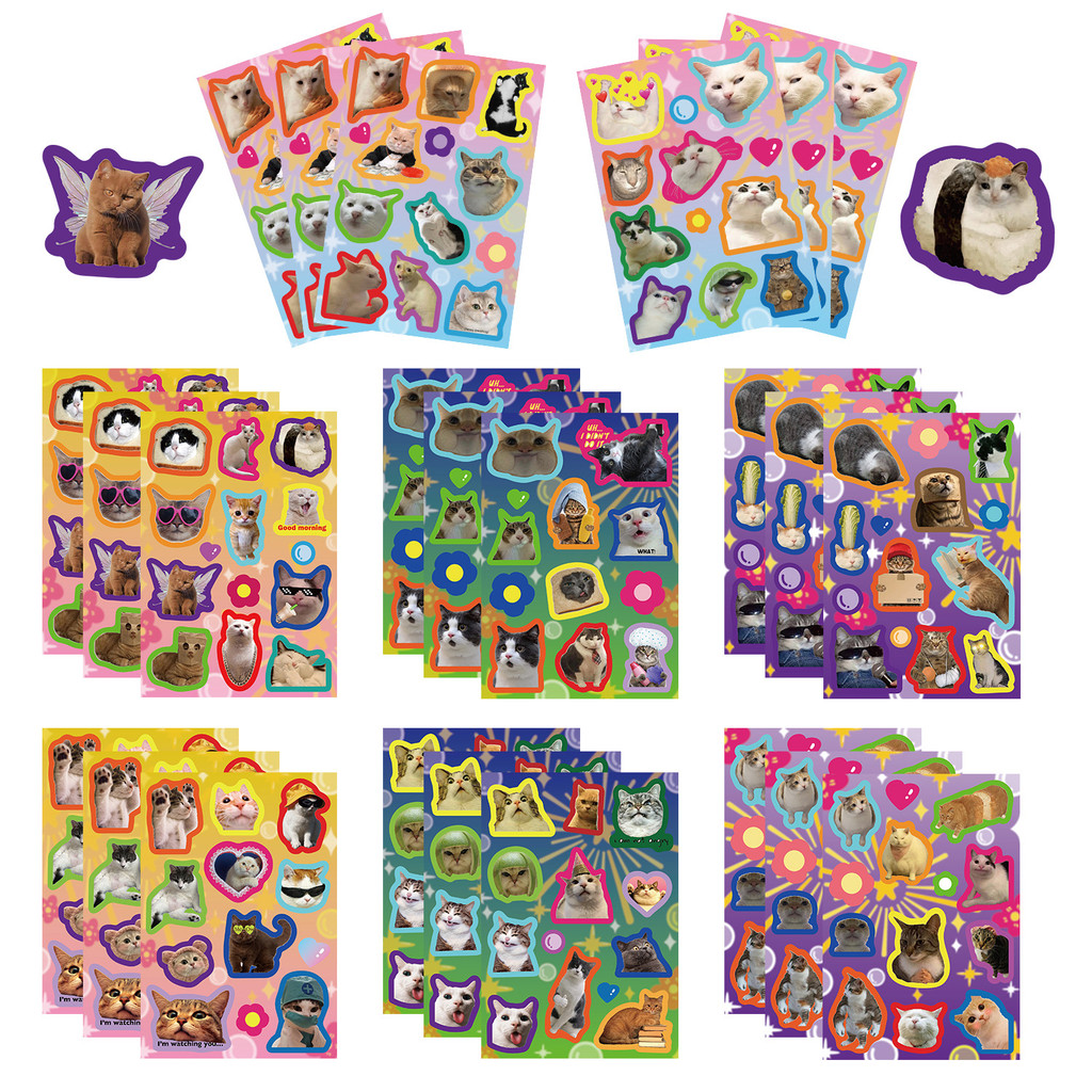 8 Sheets Cute Meme Cats Stickers For Kids Emoji Cartoon Water Bottles ...