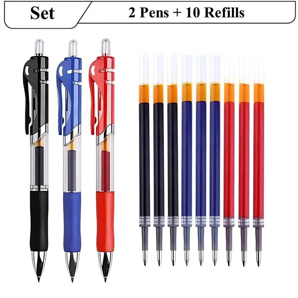 Ossayi 2Pcs Click Gel Pens + 10Pcs Refill Set 0.5mm Black/Blue/Red ...