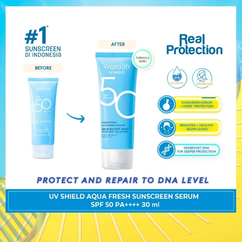 Wardah UV Shield Aqua Fresh Essence SPF 50 PA ++++ 30 ml - Sunscreen Serum / Merah Jingga Official - Gambar 2