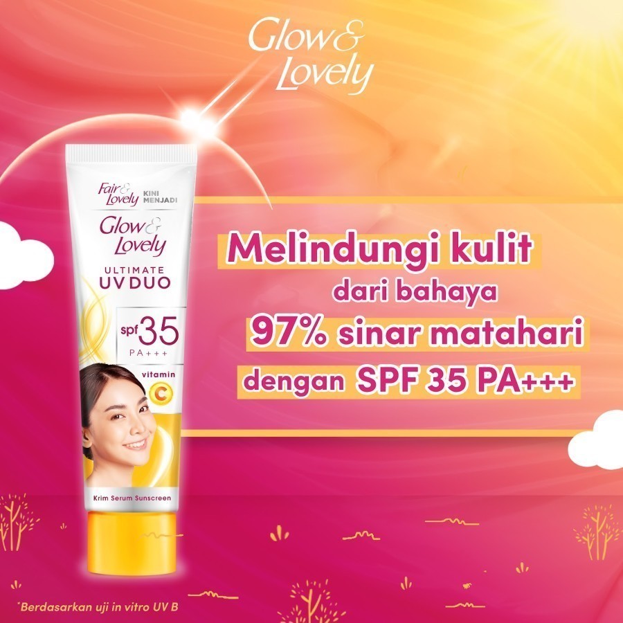 Glow & Lovely Ultimate UV Duo Krim Vitamin C SPF 35 PA+++ - Sunscreen / Merah Jingga Official - Gambar 2