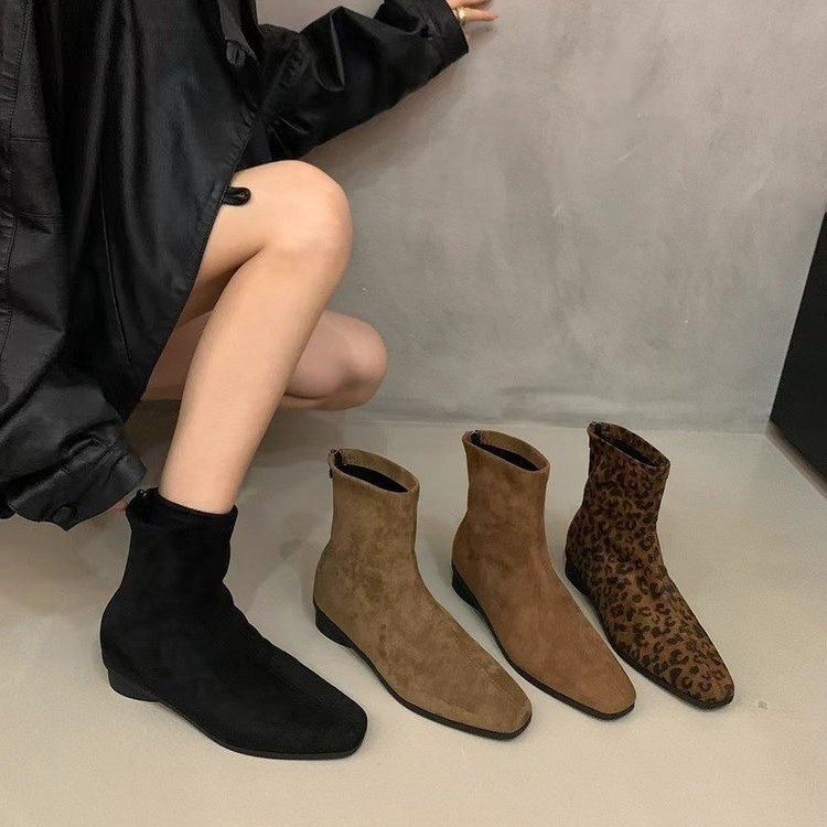 Square Toe Low Heel Short Boots Women s Back Zipper Fashion Shopee Singapore