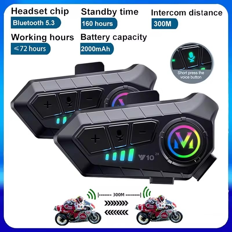 Y10 2X Bluetooth Motorcycle Helmet Intercom 300M Wireless Intercom ...