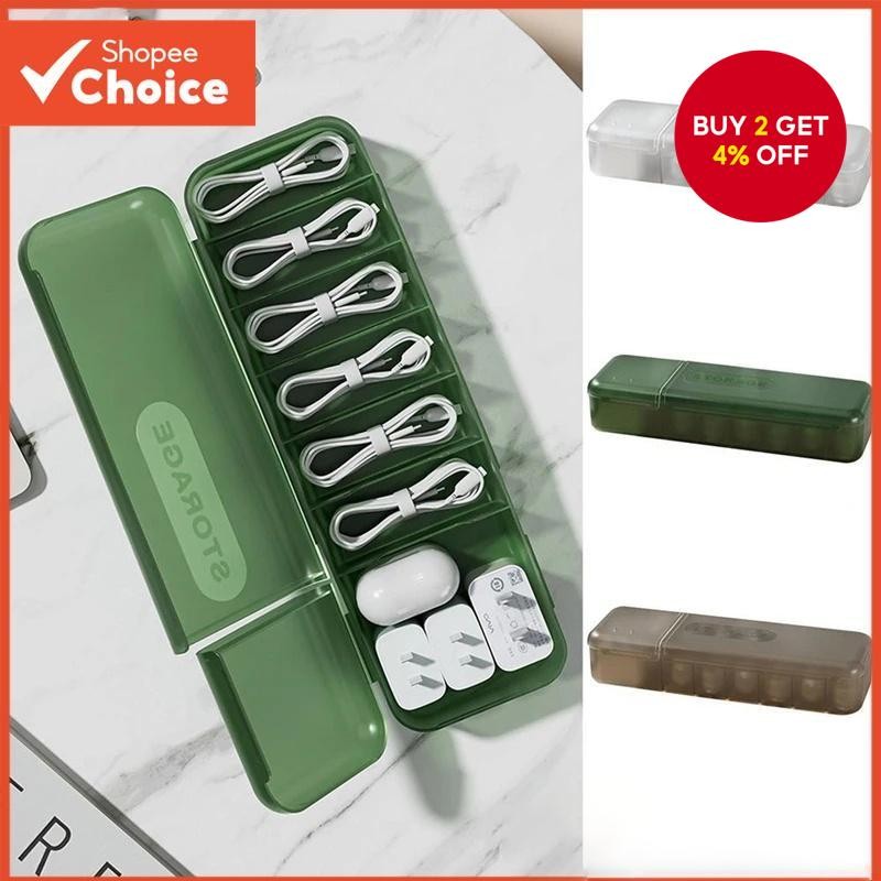 Desktop Data Cable Storage Box with Lid Cable Organizer Power Charging ...