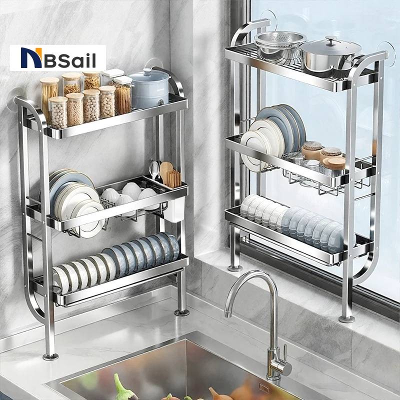 NBSail Stainless Steel 304 Wall-Mounted Dish Rack With Removable Drain ...