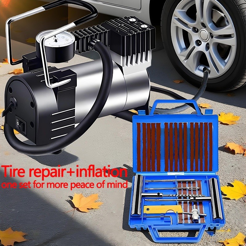 Fast Delivery⚡28PCS Tire Repair Tools+Inflator Pump Set Emergency Tire ...